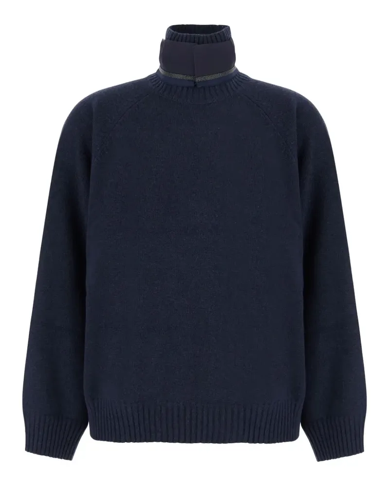 Brunello Cucinelli Stehkragen-Pullover mit Monili-Besatz - Blau Blau