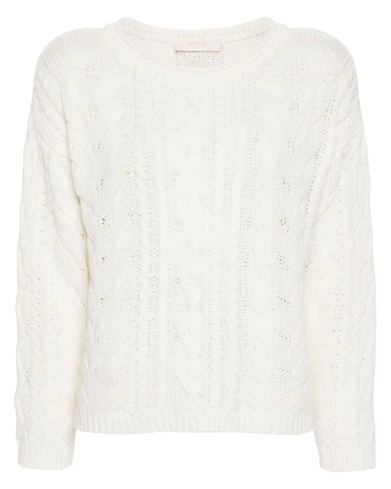 Twin-Set Pullover mit Zopfmuster - Weiß Weiß