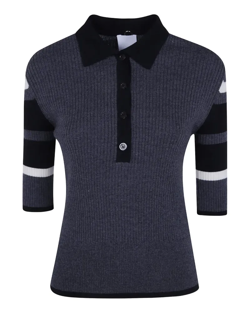 Mantù ribbed-knit striped-sleeve polo top - Grau Grau