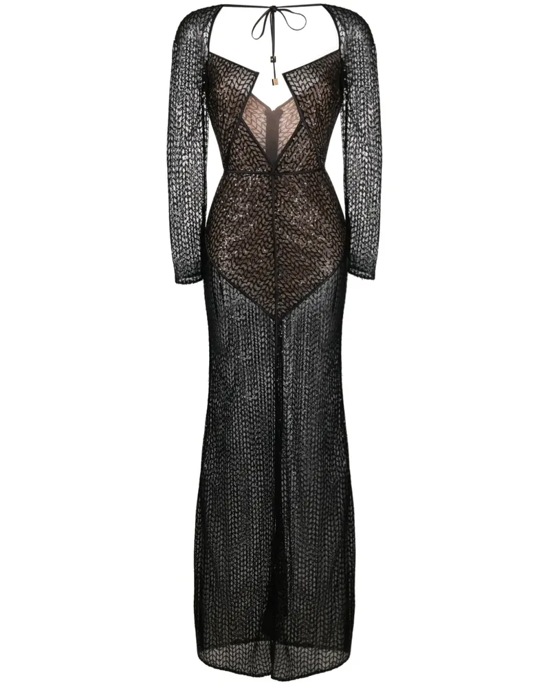 Elisabetta Franchi Maxikleid mit Pailletten - Schwarz Schwarz