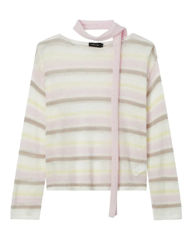 Tout a Coup Gestreifter Pullover mit Schaldetail - Weiß Weiß