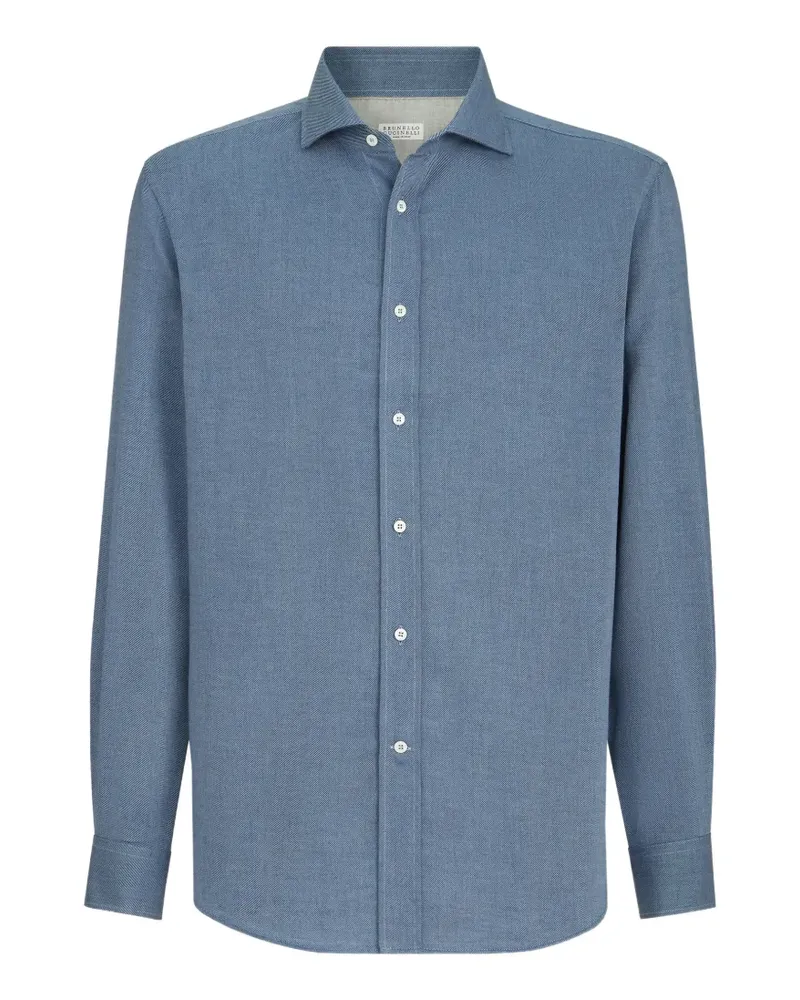Brunello Cucinelli Hemd aus Kaschmir und Baumwolle mit Haifischkragen - Blau Blau