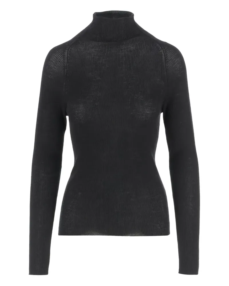 ASPESI Gerippter Rollkragenpullover - Schwarz Schwarz