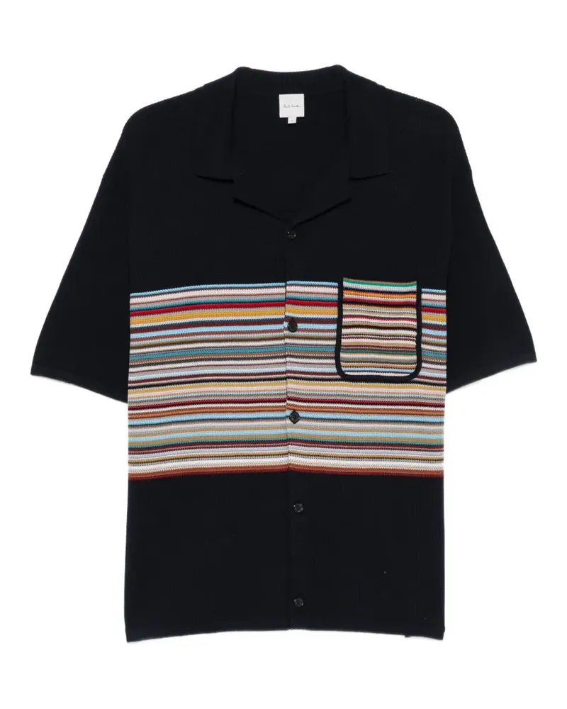 Paul Smith striped-knit button-up polo shirt - Blau Blau