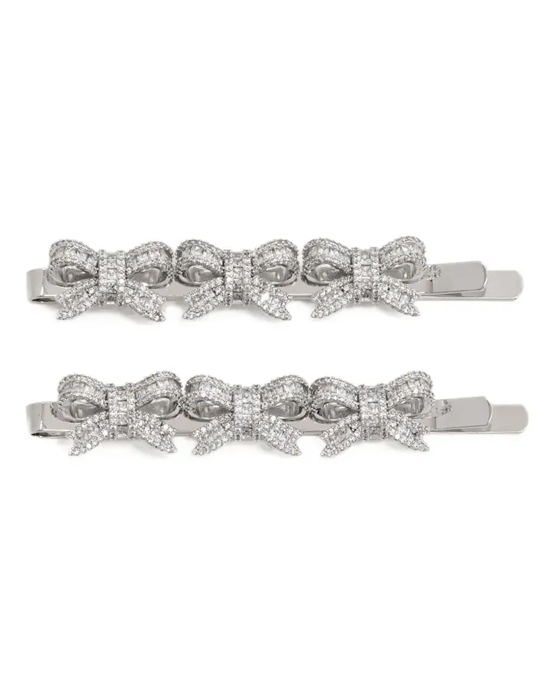 Self-Portrait crystal-embellished bow hair slides - Silber Silber