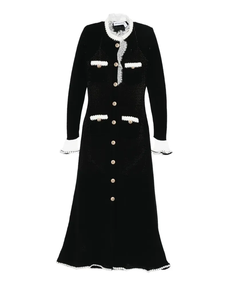 Self-Portrait lace-trim midi dress - Schwarz Schwarz