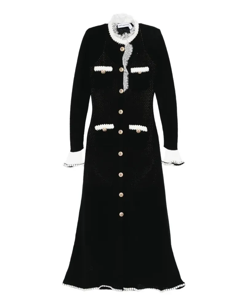 Self-Portrait lace-trim midi dress - Schwarz Schwarz