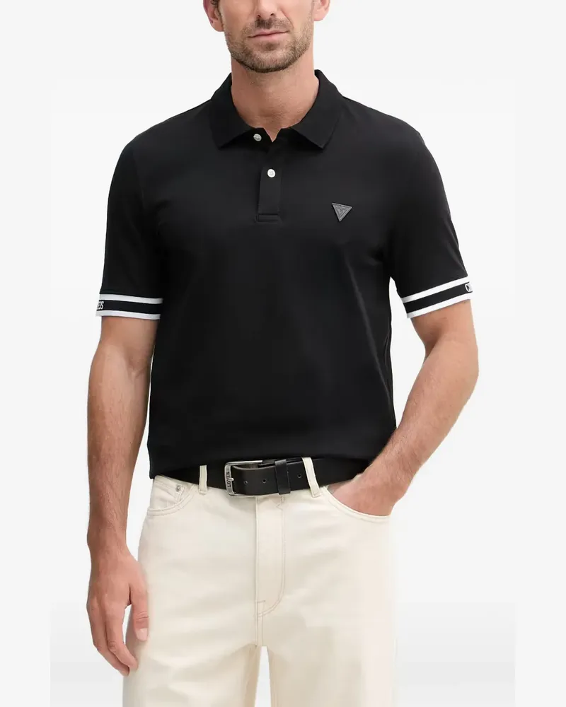 Guess Poloshirt mit Logo-Patch - Schwarz Schwarz