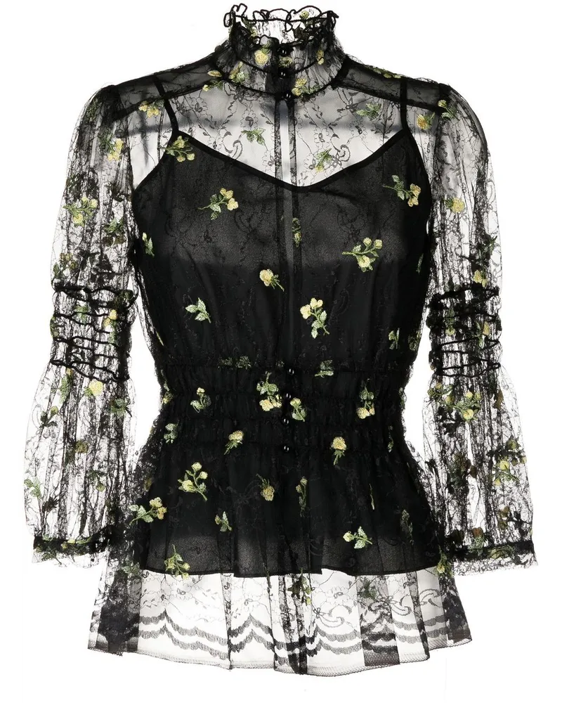 Anna Sui Spitzenbluse mit Blumenstickerei - Schwarz Schwarz