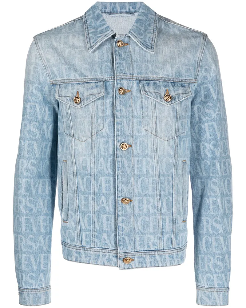 Versace Jeansjacke mit Logo-Print Blau