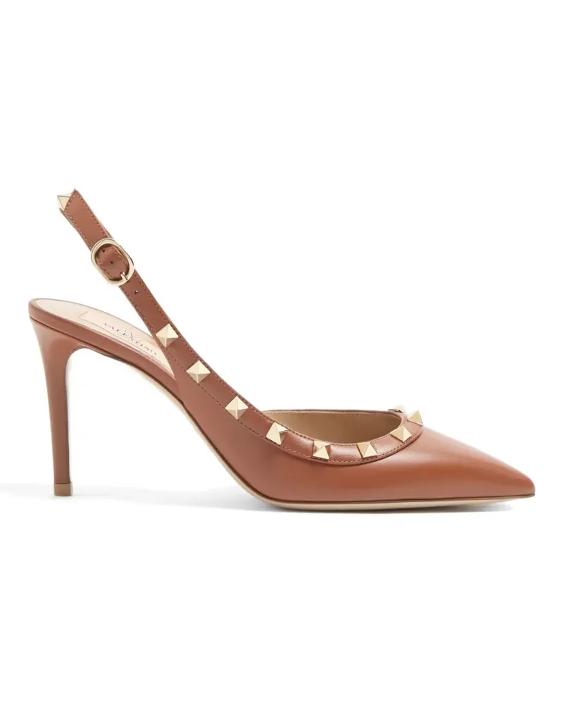 Valentino Garavani Rockstud slingback calfskin pumps 85mm - Braun Braun
