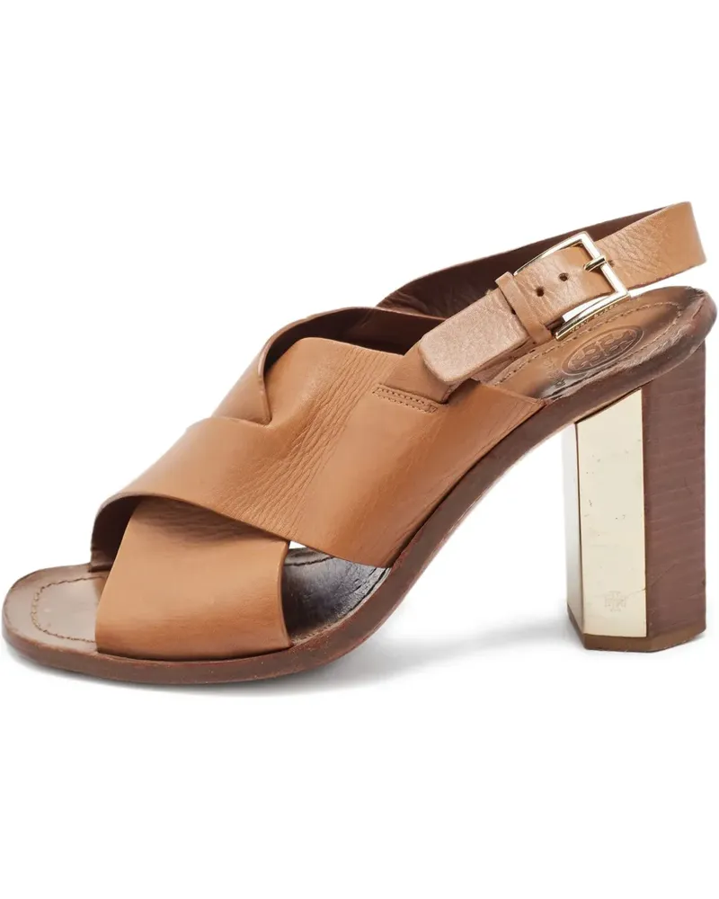 Tory Burch Pre-owned Blockabsatz-Sandalen mit überkreuzten Riemen 100mm - Braun Braun