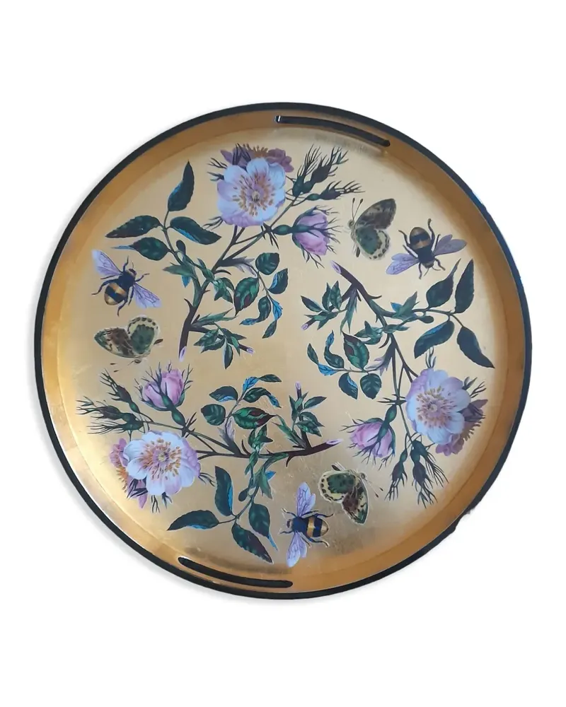 Les-Ottomans Tablett mit Blumen-Print 35cm - Gold Gold