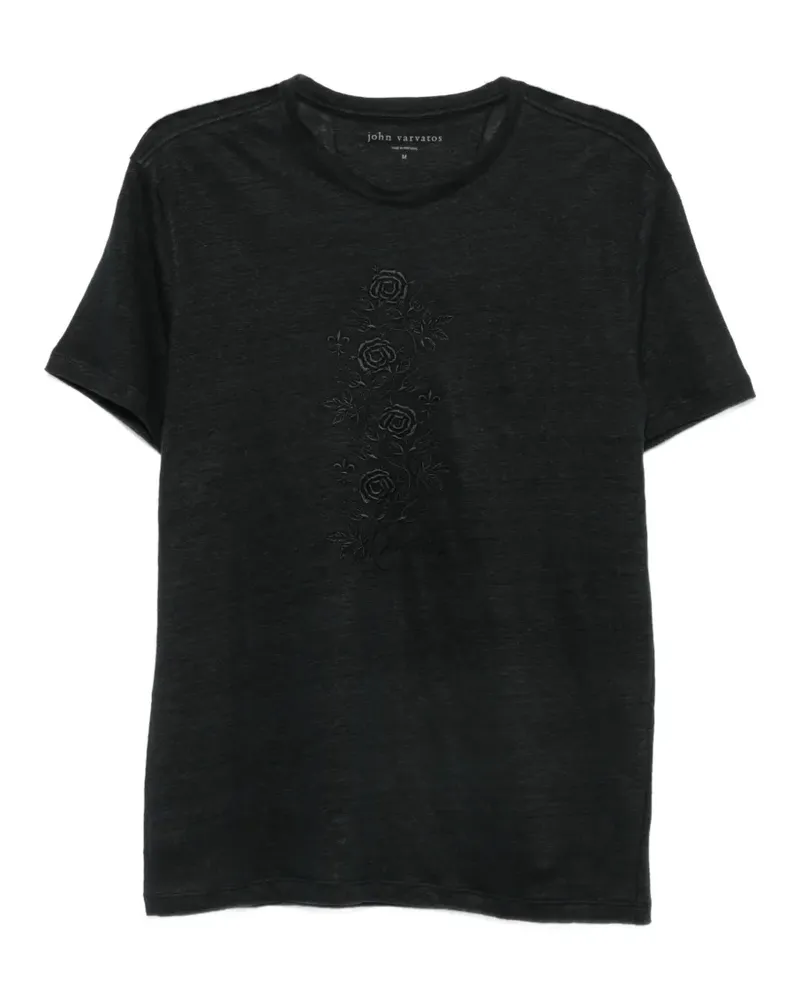 John Varvatos floral-embroidered crew-neck T-shirt - Schwarz Schwarz