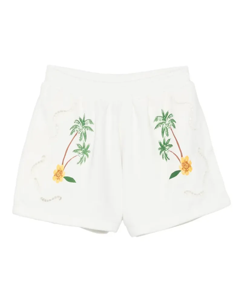 FARM Rio Coconut Trees Come To Rio palm-tree-embroidered eyelet-detail shorts - Weiß Weiß