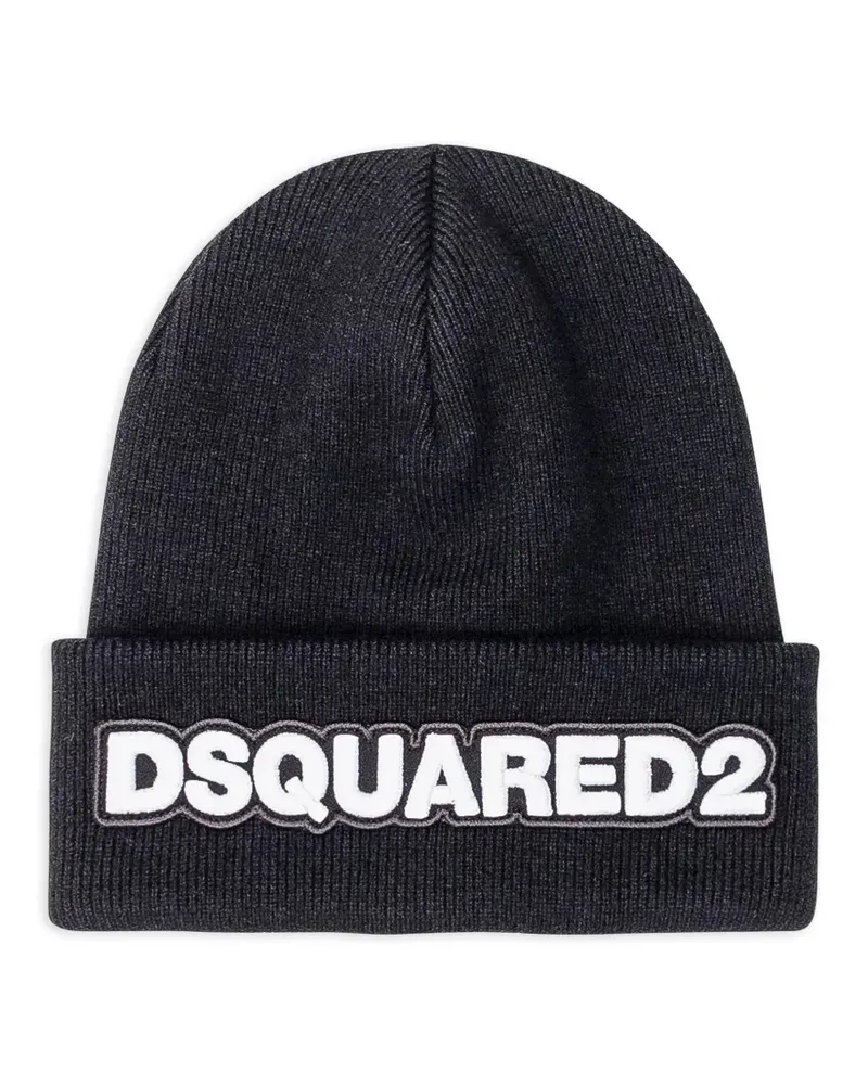 Dsquared2 Beanie mit Logo-Patch - Schwarz Schwarz