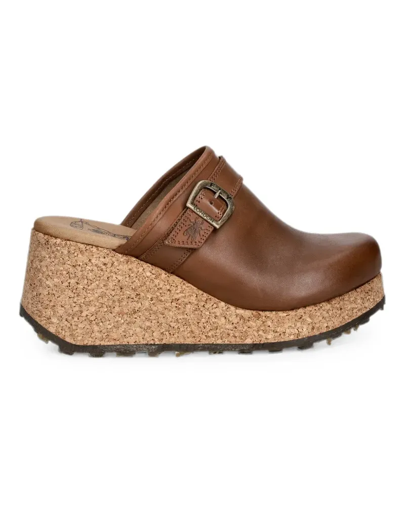 Fly London Wedge-Mules aus Kork mit Schnalle - Braun Braun