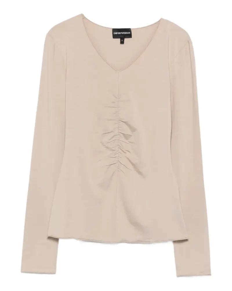 Emporio Armani Gerafftes T-Shirt mit V-Ausschnitt - Nude Nude
