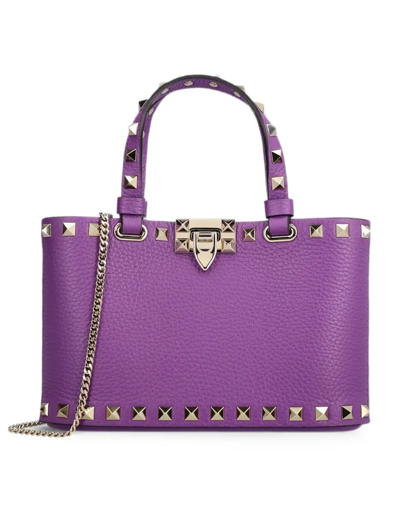 Valentino Garavani Mini Rockstud Shopping Bag aus körnigem Kalbsleder - Violett Violett