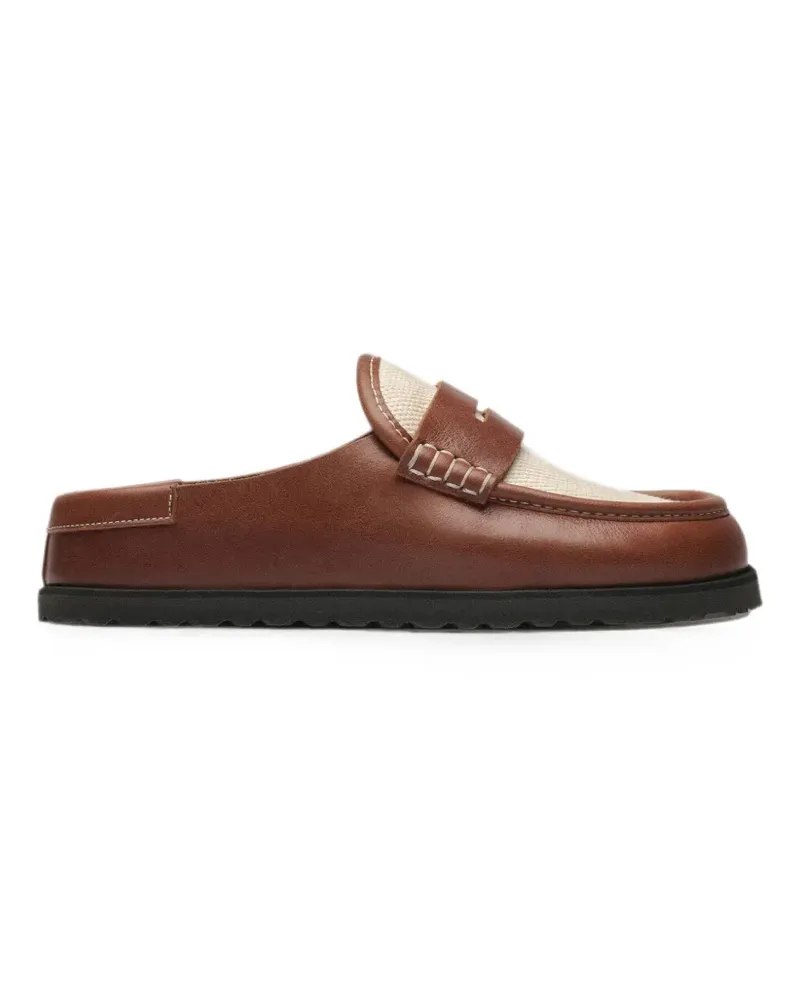 Birkenstock Naples calf leather-trimmed canvas sandals - Braun Braun
