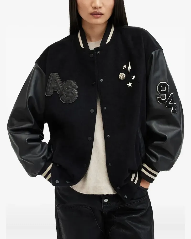 AllSaints Valeria Bomberjacke mit Einsätzen - Schwarz Schwarz