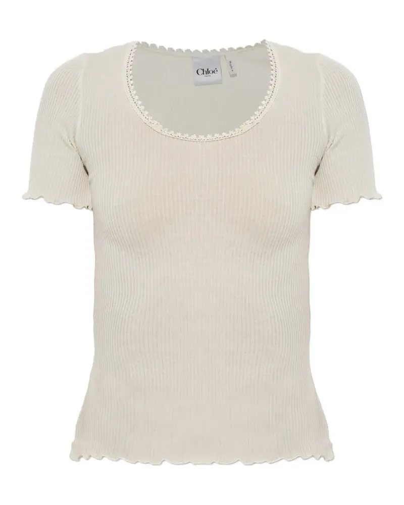 Chloé Geripptes Tanktop mit Spitzenbesatz - Nude Nude