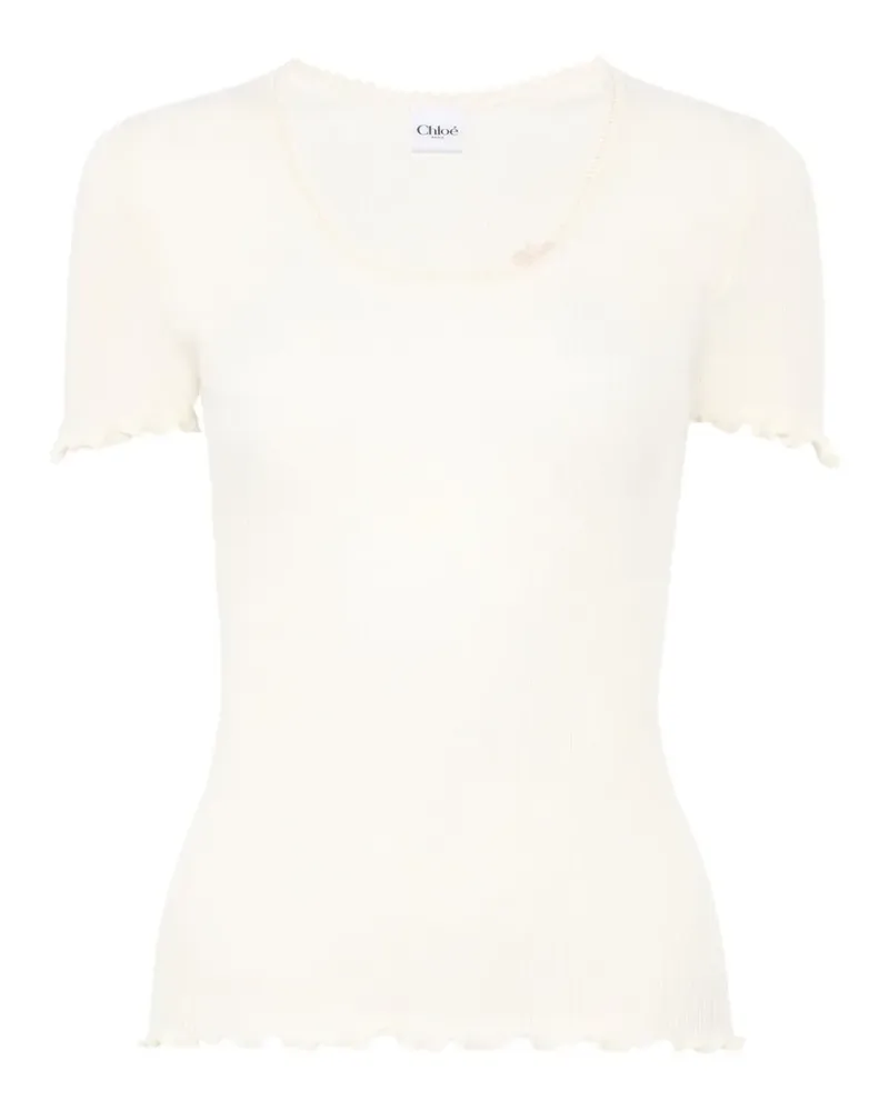 Chloé Schmales T-Shirt mit U-Ausschnitt - Nude Nude