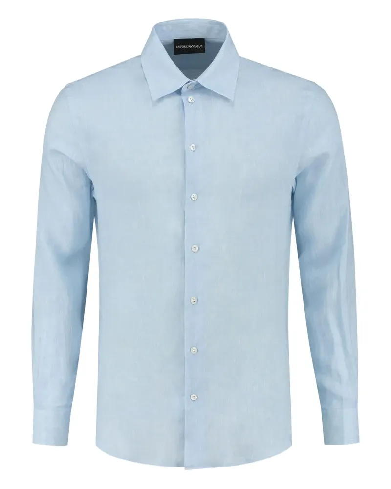 Emporio Armani Langärmeliges Hemd aus Leinen - Blau Blau