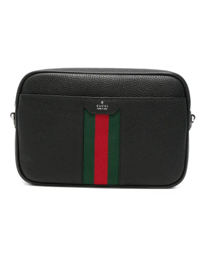 Gucci Kuriertasche aus gekörntem Leder mit Web-Streifen - Schwarz Schwarz