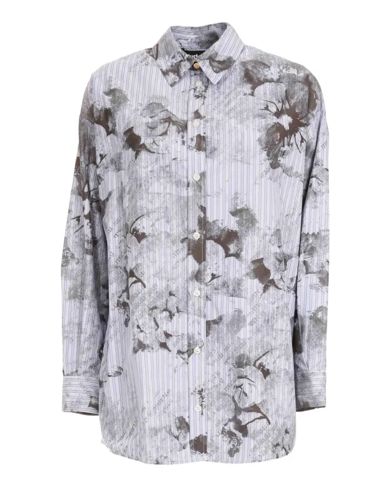 Just Cavalli floral-print striped shirt - Blau Blau