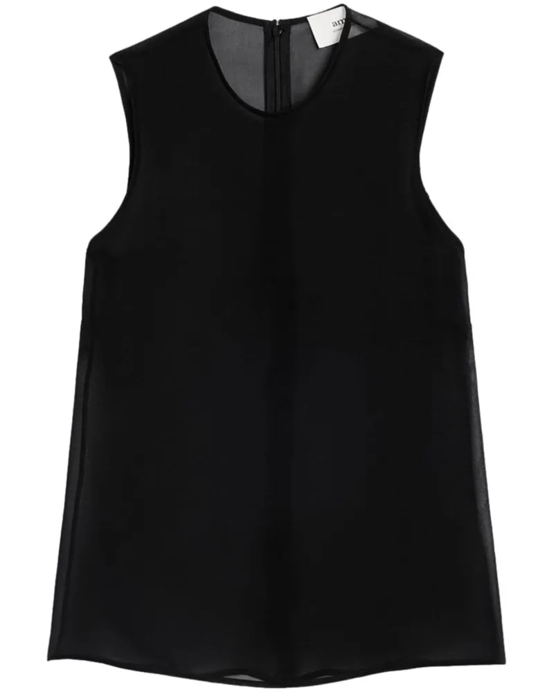 AMI Paris Semi-transparentes Seidenoberteil - Schwarz Schwarz