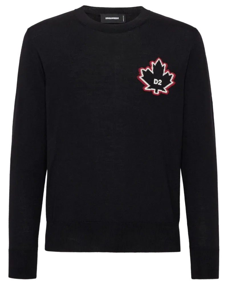 Dsquared2 Pullover mit D2 Leaf-Intarsie - Schwarz Schwarz