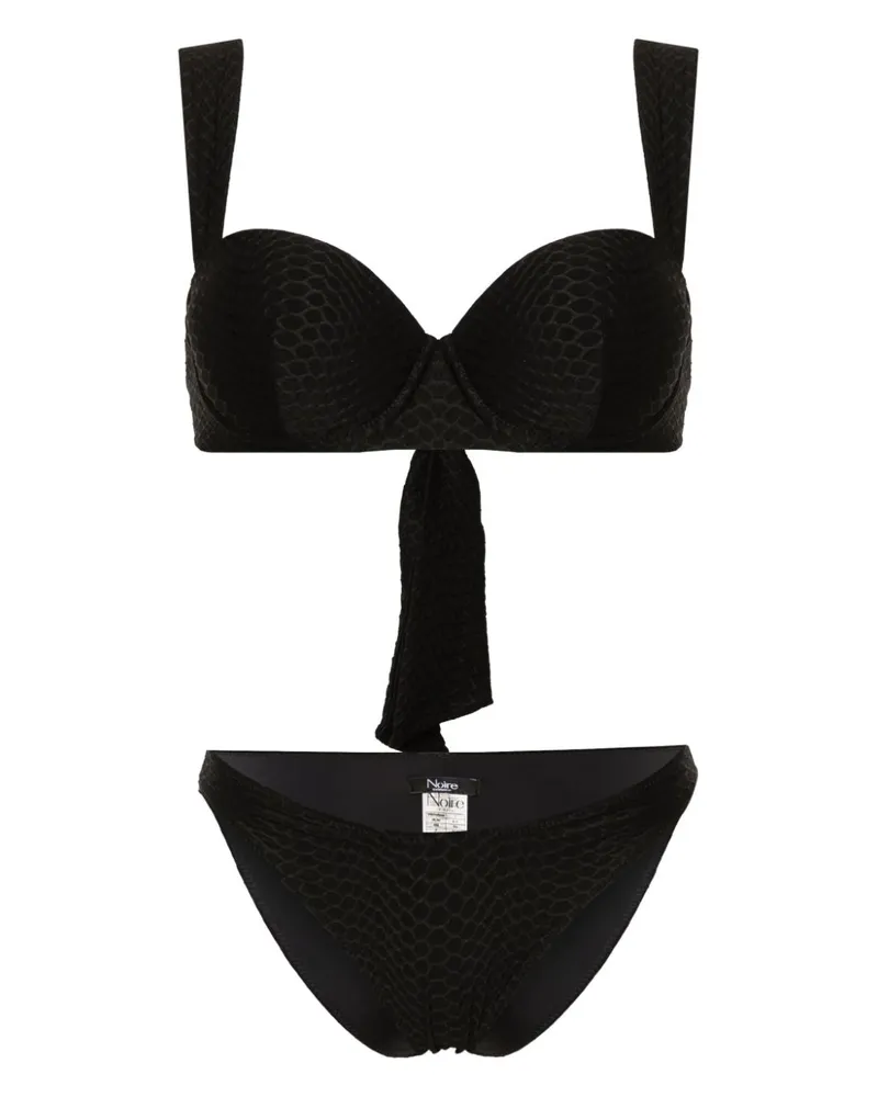 Noire Swimwear Nikki Bikini mit Schlangenleder-Optik - Schwarz Schwarz