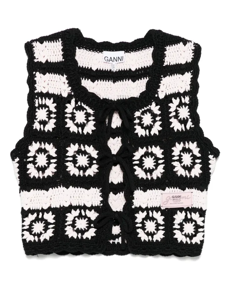 Ganni Top mit Blumenmotiv - Schwarz Schwarz