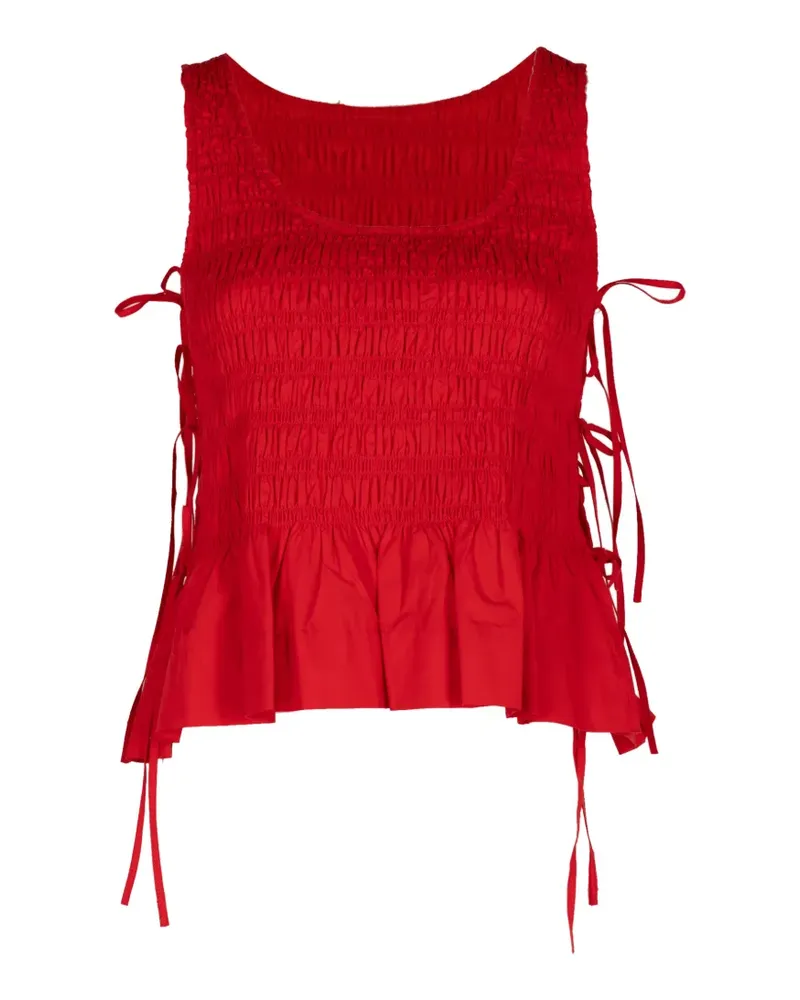 Ganni smocked tie-fastening top - Rot Rot
