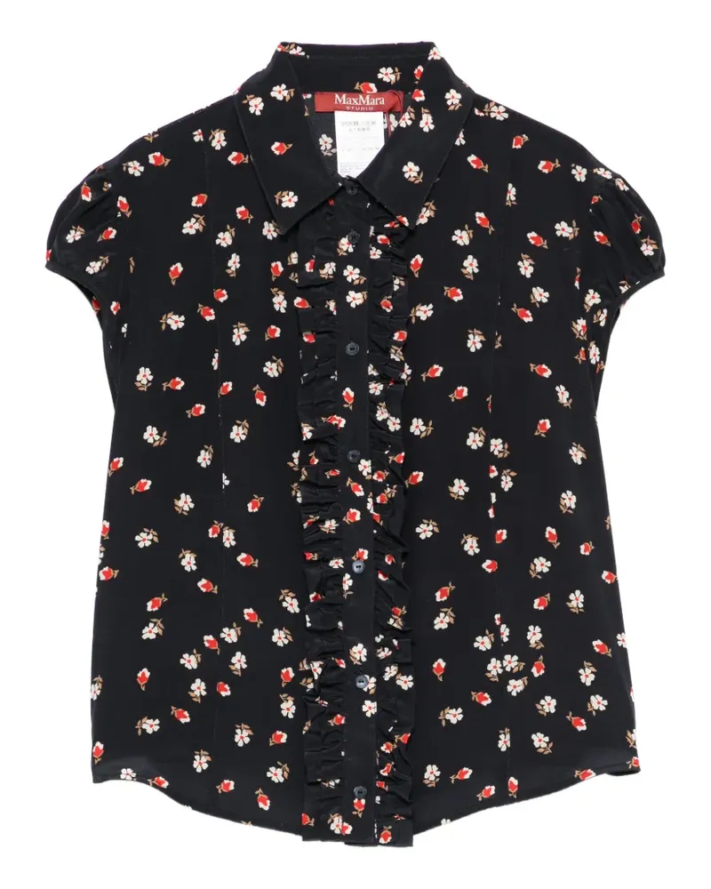 Max Mara Canale flower-print ruffled top - Blau Blau