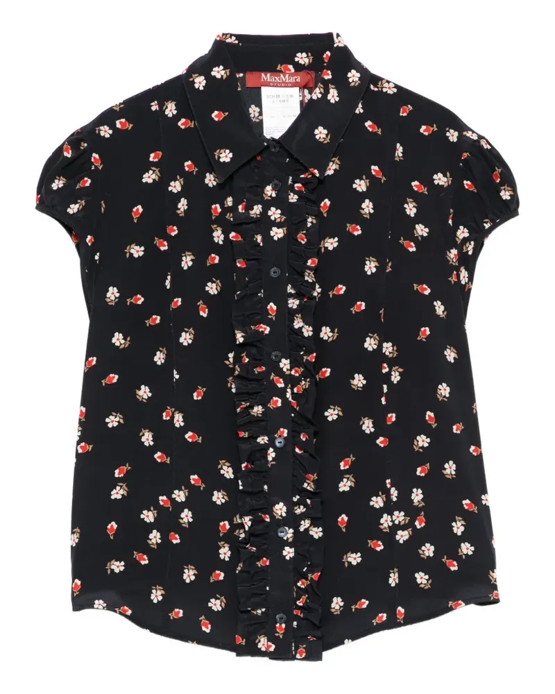 Max Mara Canale flower-print ruffled top - Blau Blau