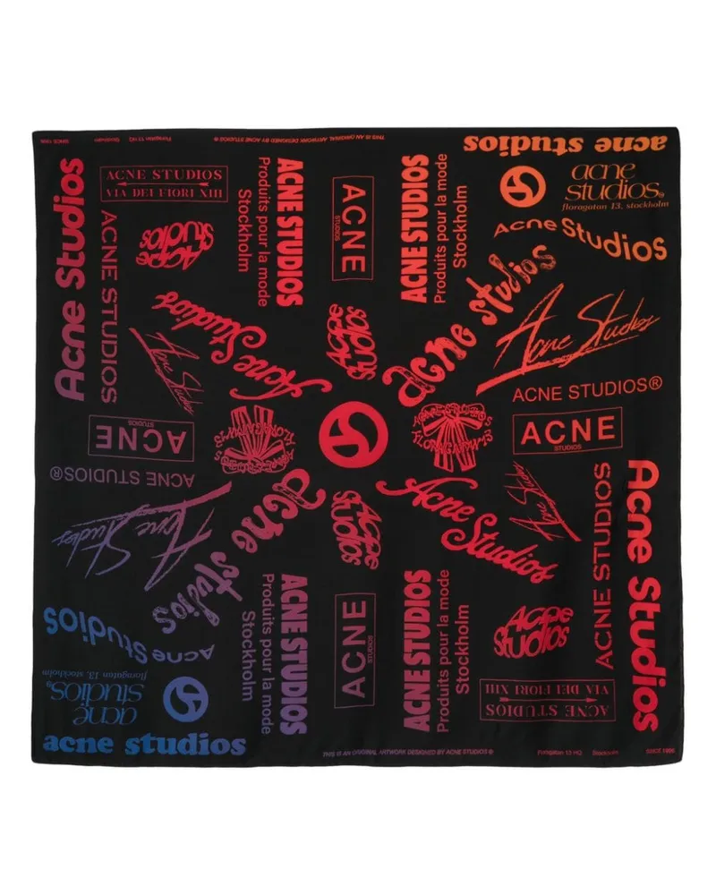 Acne Studios Seidenschal mit Logo-Print Schwarz