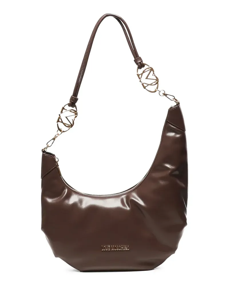 Moschino Crescent Schultertasche mit Logo-Schild - Braun Braun