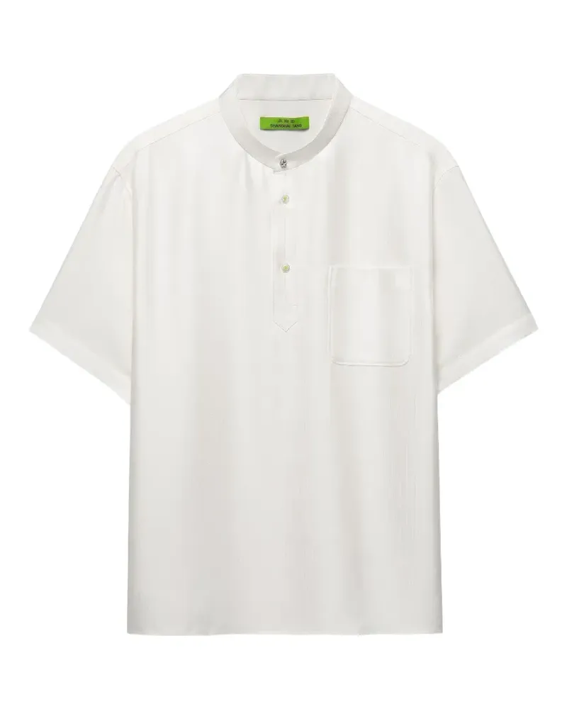 Shanghai Tang Kurzärmeliges Poloshirt mit Fischgrätenmuster - Weiß Weiß