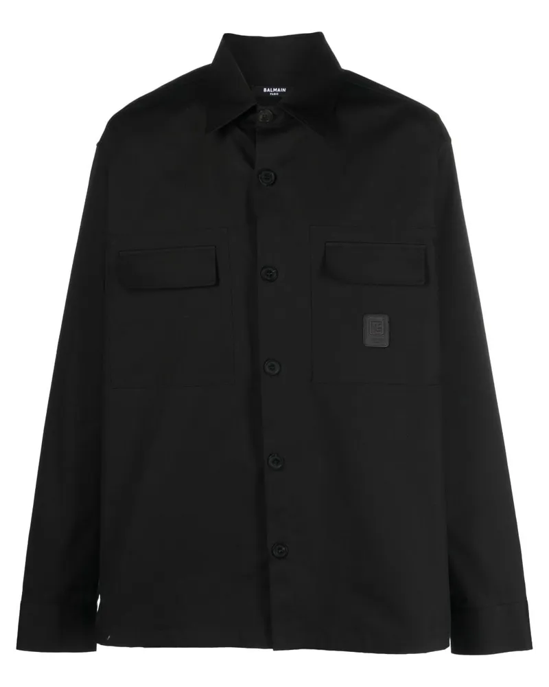 Balmain Hemd mit Logo-Patch - Schwarz Schwarz