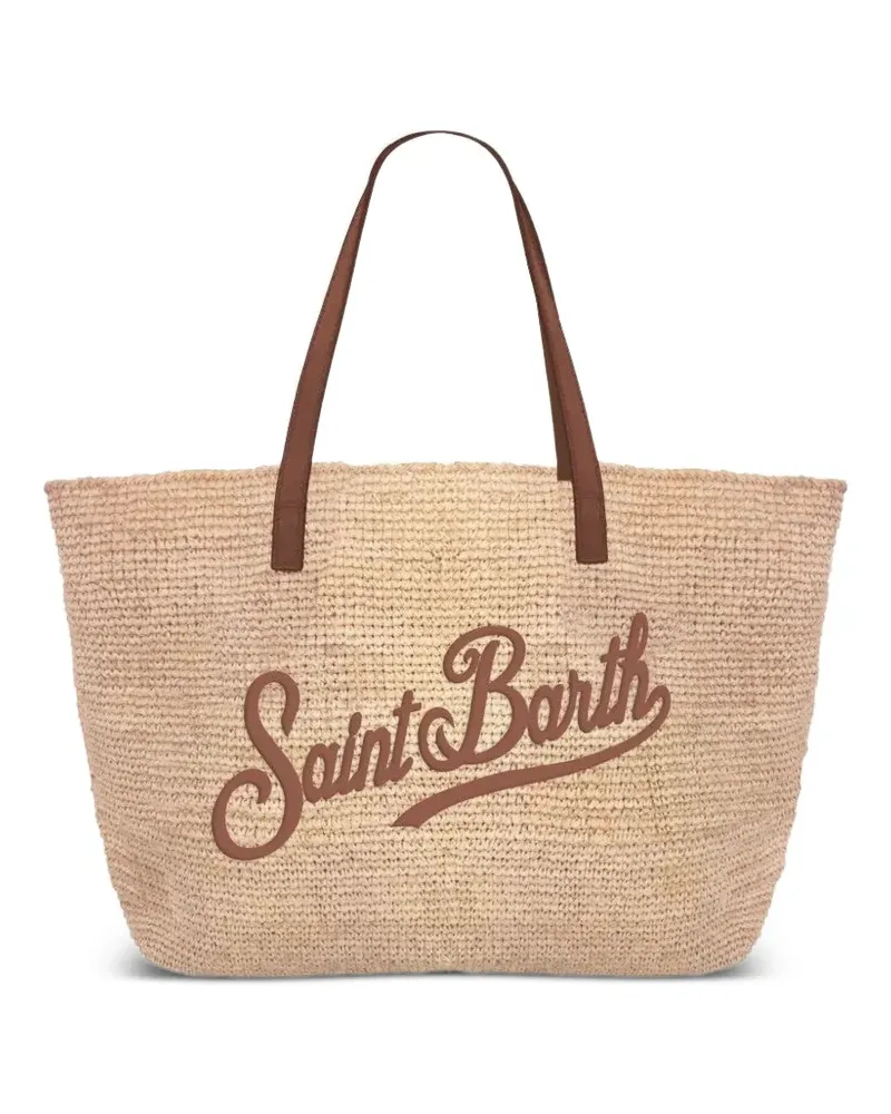 MC2 Saint Barth leather-embroidered raffia shoulder bag - Nude Nude