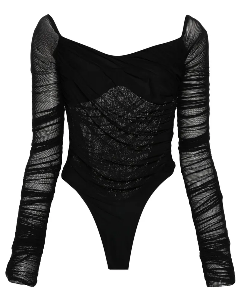 Thierry Mugler Schulterfreier Body mit Raffung - Schwarz Schwarz