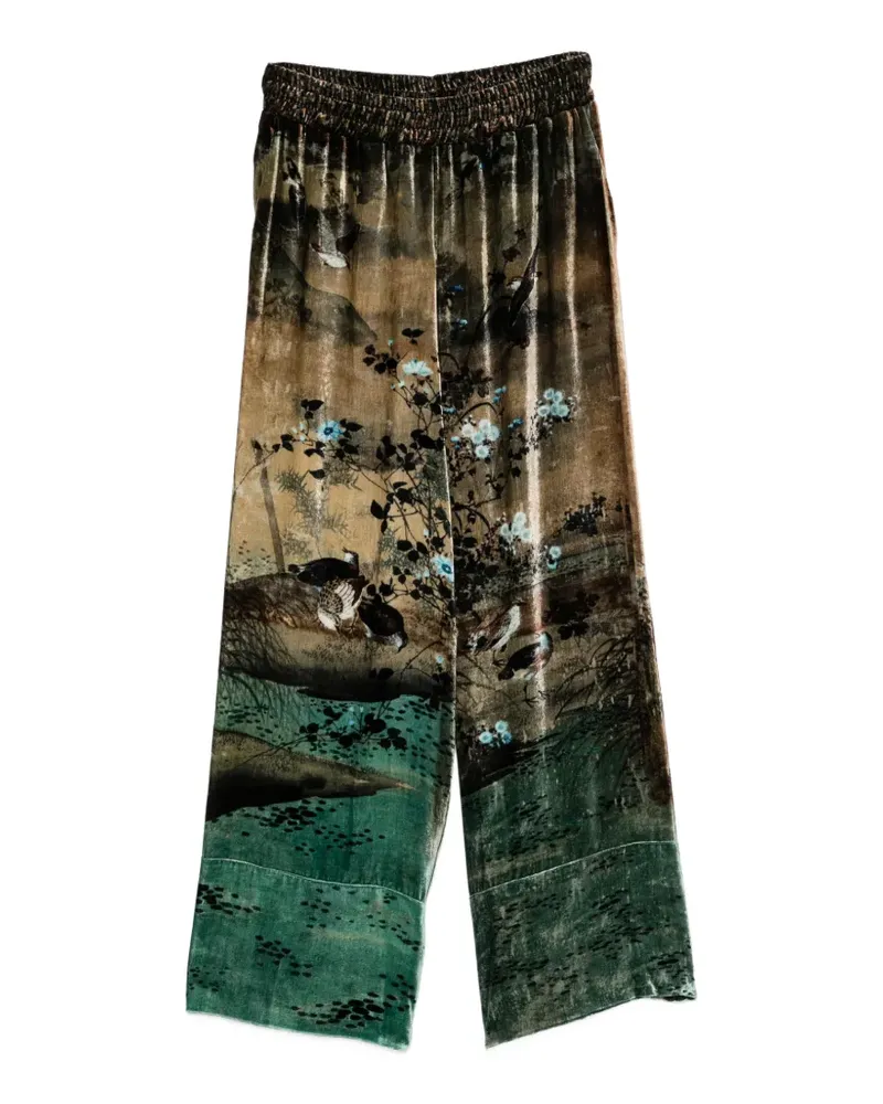 Pierre-Louis Mascia velvet-effect landscape-print trousers - Grün Grün