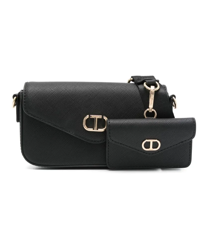 Twin-Set Mini Umhängetasche mit ovalem T-Schild - Schwarz Schwarz