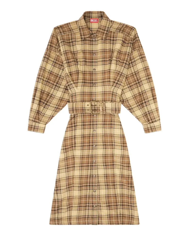 Diesel Kariertes Midikleid aus Flanell mit breitem Gürtel - Braun Braun