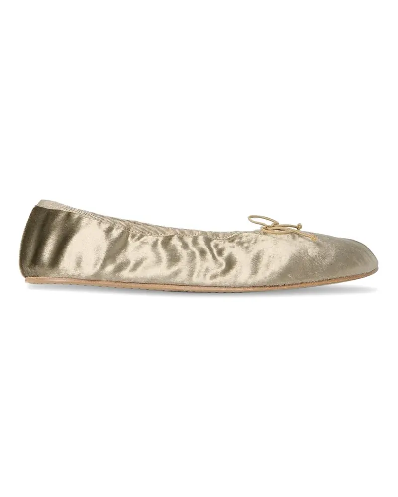 The Row bow-detail velvet ballet flats - Gold Gold
