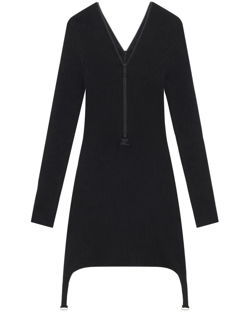 Courrèges Geripptes Kleid - Schwarz Schwarz