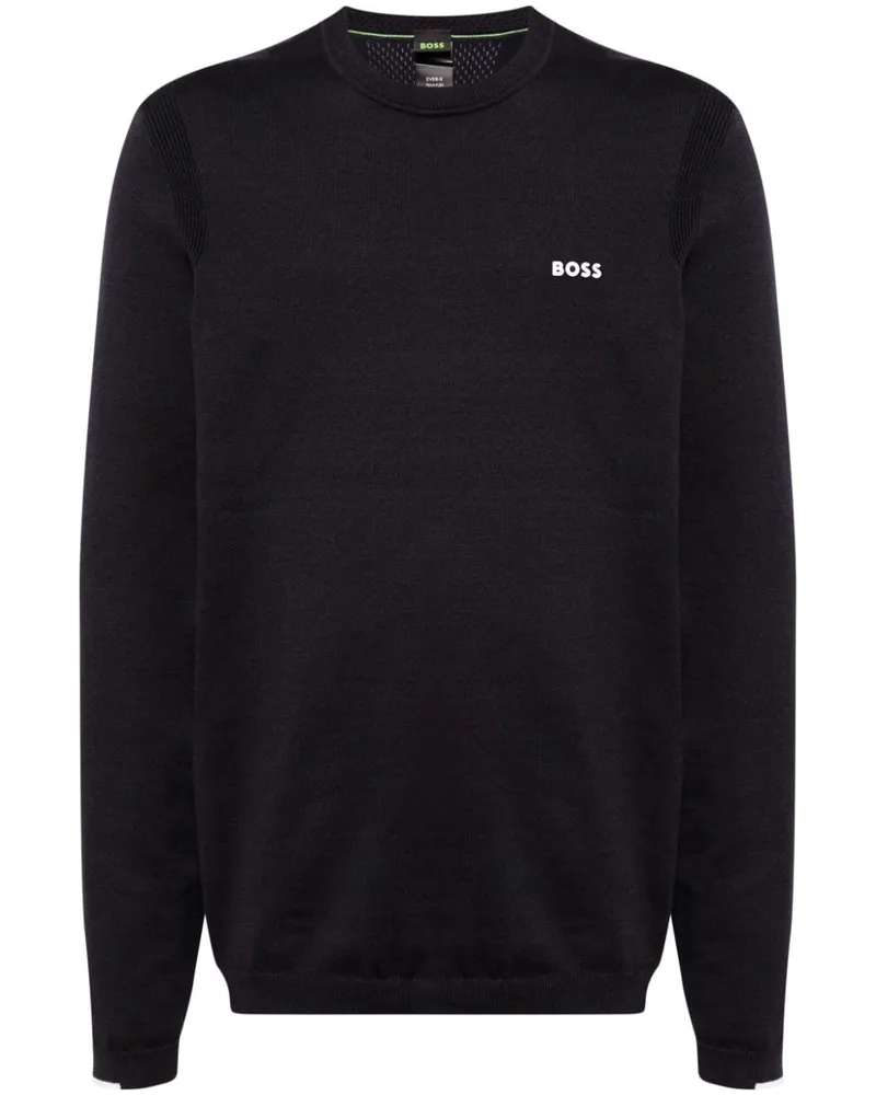 HUGO BOSS Gerippter Pullover mit Logo-Applikation - Blau Blau
