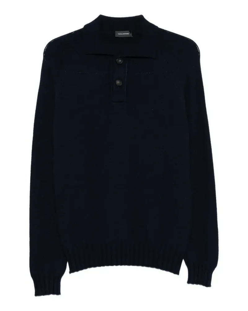 Tagliatore Langärmeliger Kaschmirpullover mit Poloshirtkragen - Blau Blau